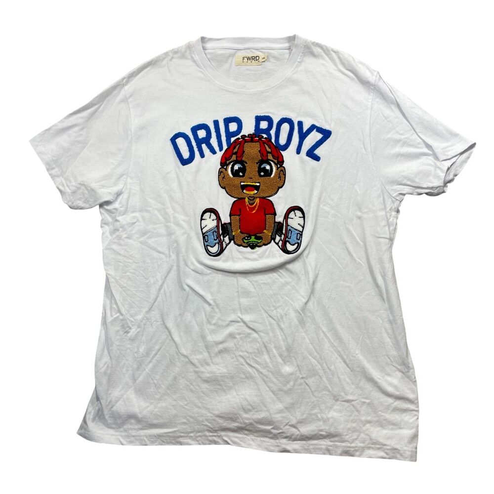 Fwrd Denim 2XL Whtie T shirt Drip Boyz Embroidered 100% Cotton